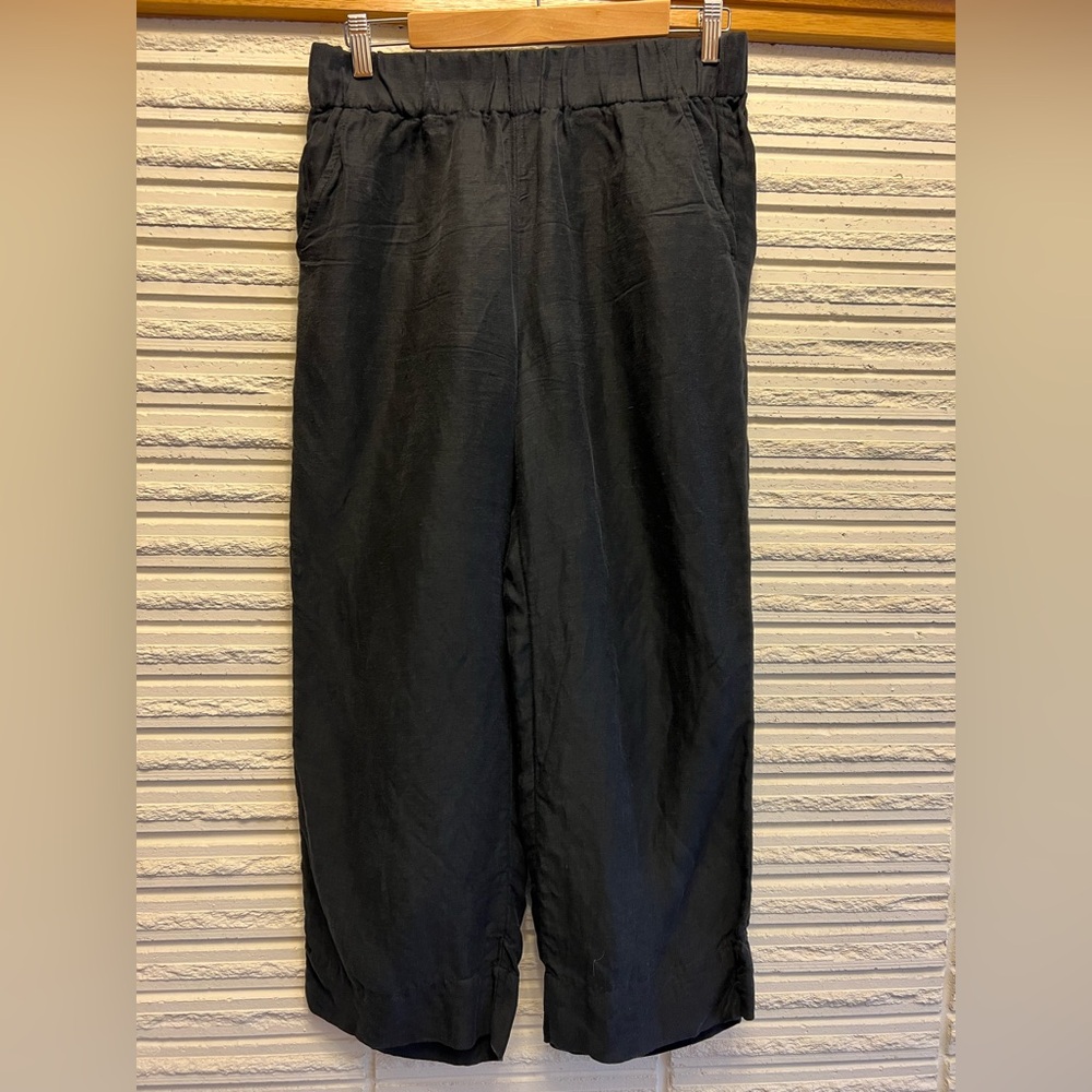 J. Crew Cupro Linen Blend Wide Leg Crop Pant Black Medium